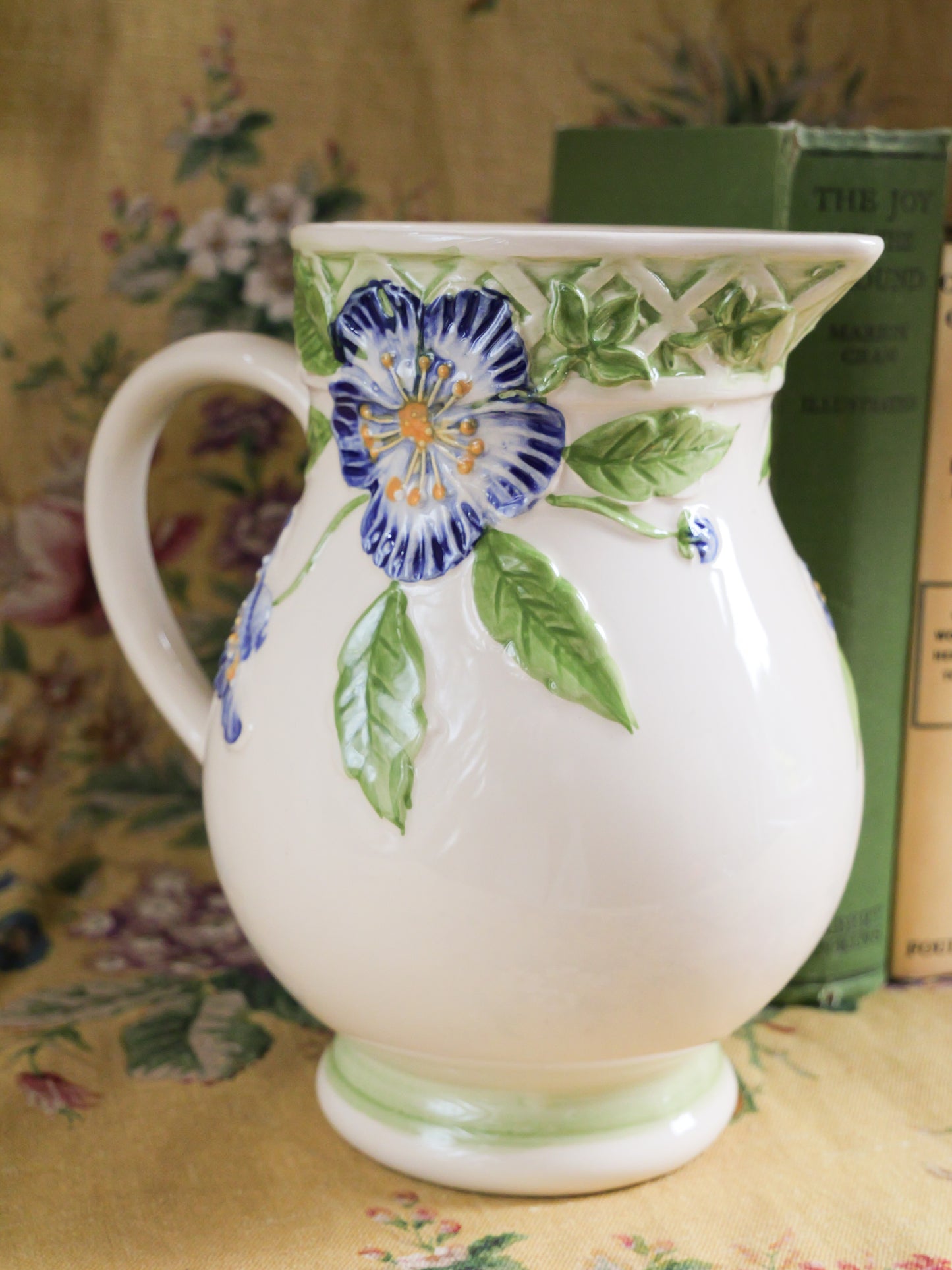 Vintage Portugese Pottery Floral Jug