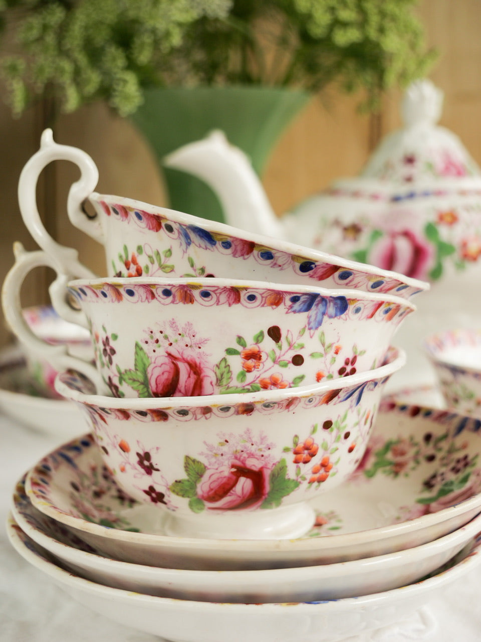 Georgian Hand-painted Floral Tea Set