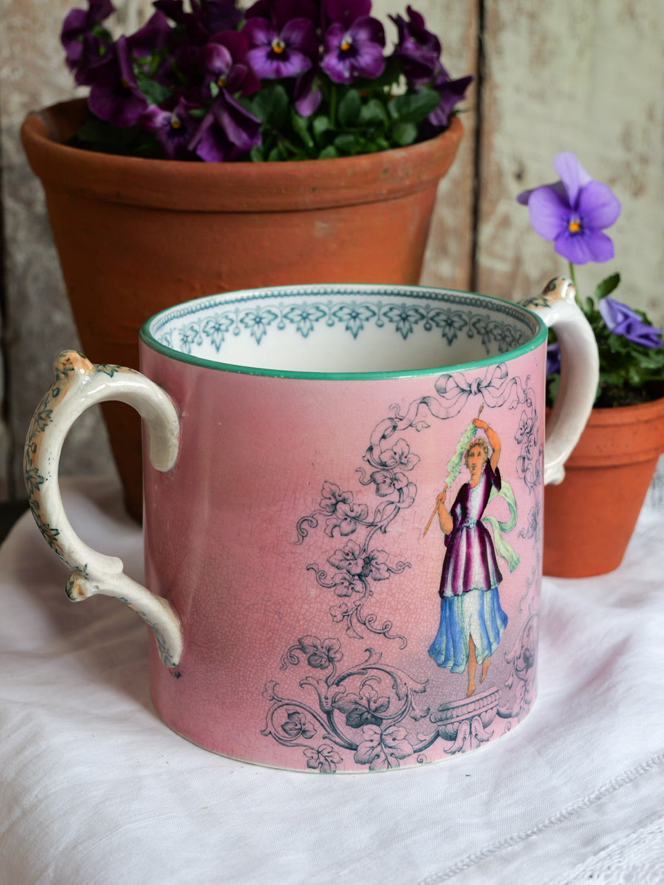 19th Century Double Handled Dancing Girl Mug