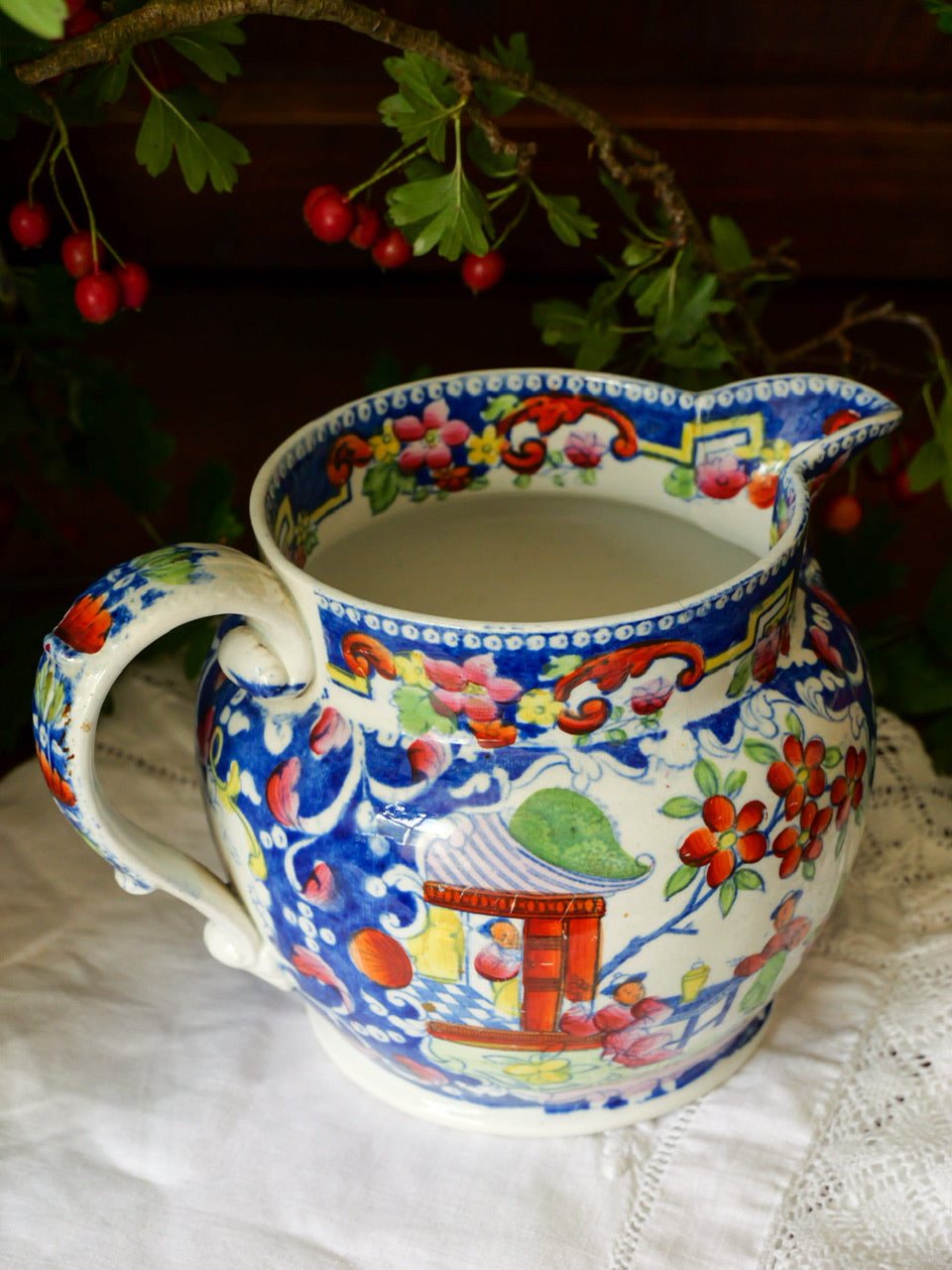 Antique Georgian Chinoiserie Pattern Staffordshire Jug