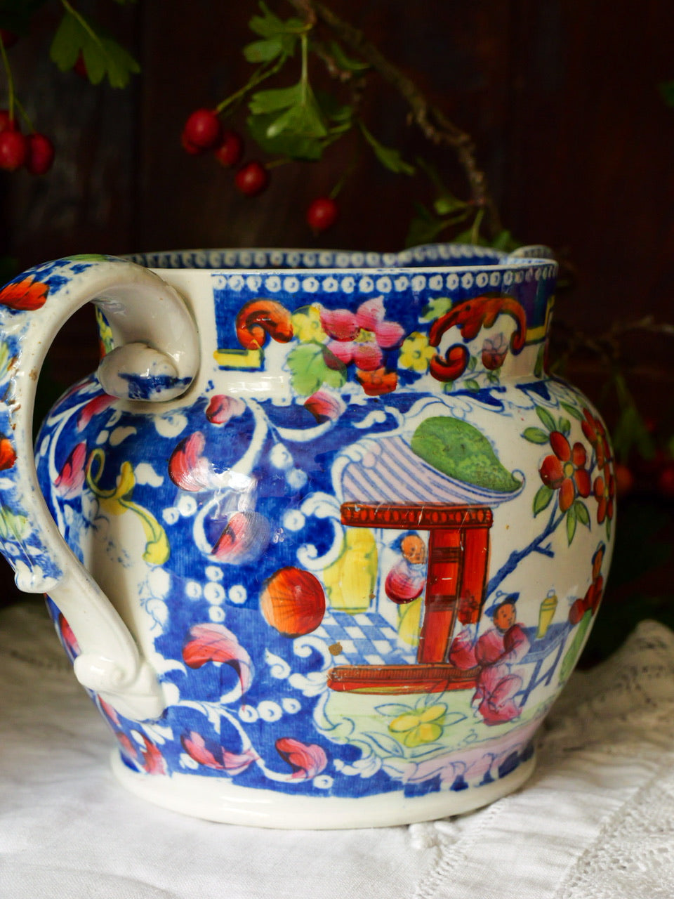 Antique Georgian Chinoiserie Pattern Staffordshire Jug