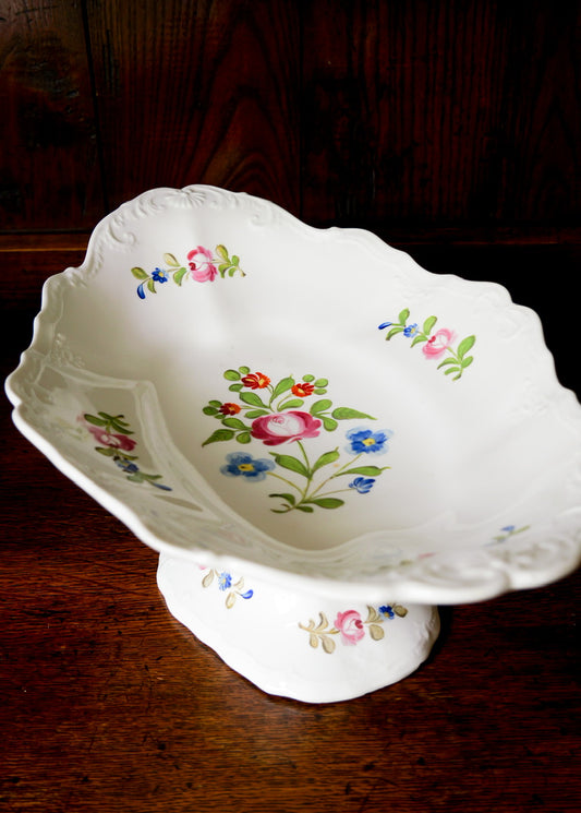 Antique Hand Painted Floral Pedestal Dish