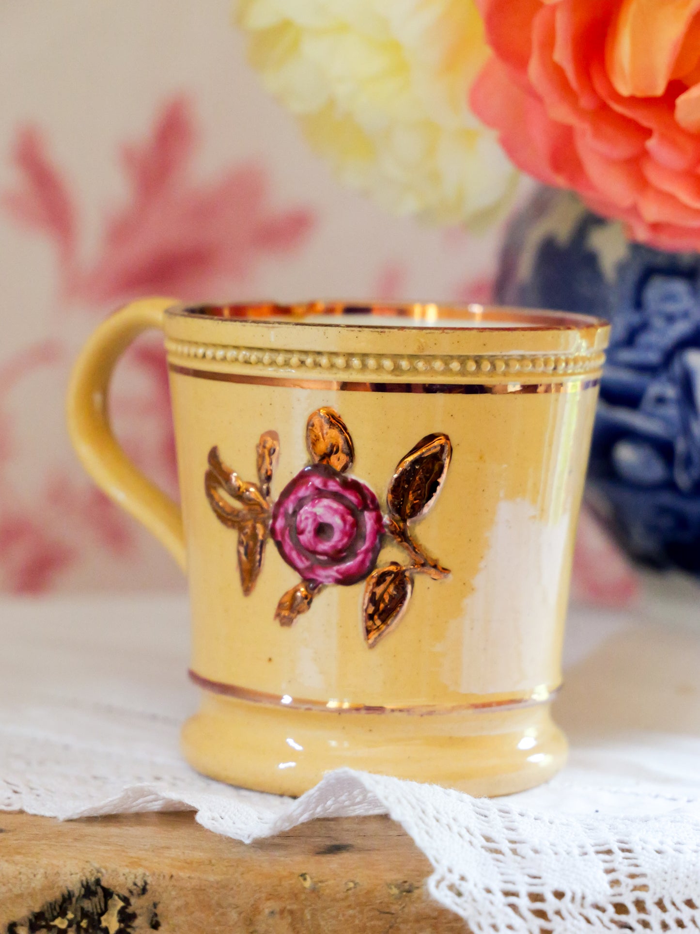 Miniature Antique Yellow Ware Lustre Mug