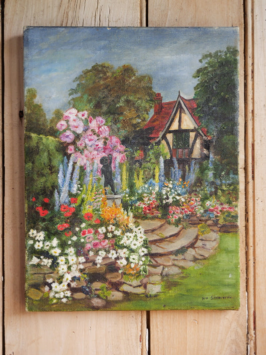 Vintage Art School Garden Painting on Canvas