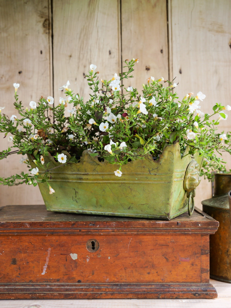 Small Antique Painted Metal Tole Planter