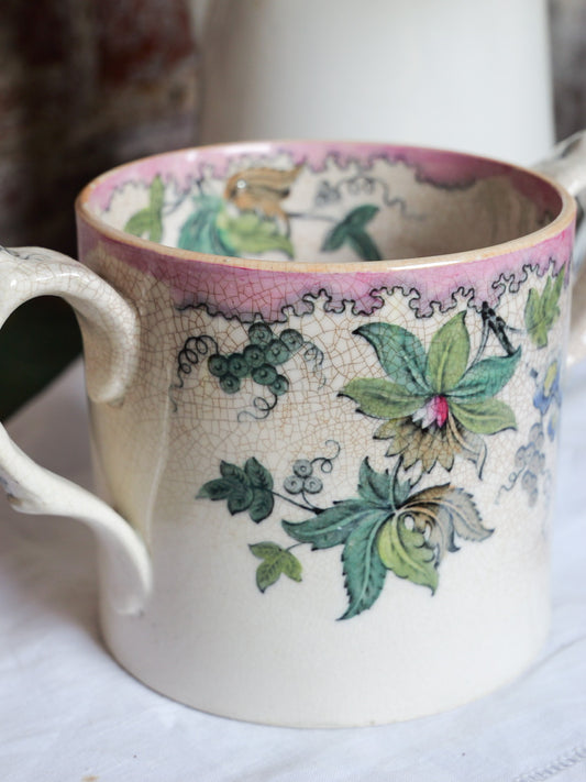 19th Century Double Handled Floral Mug