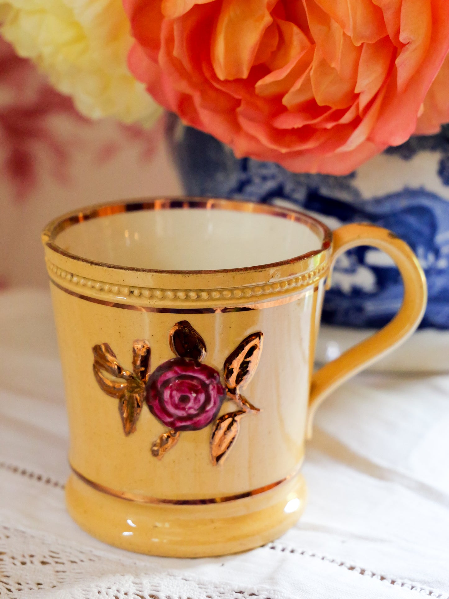 Miniature Antique Yellow Ware Lustre Mug