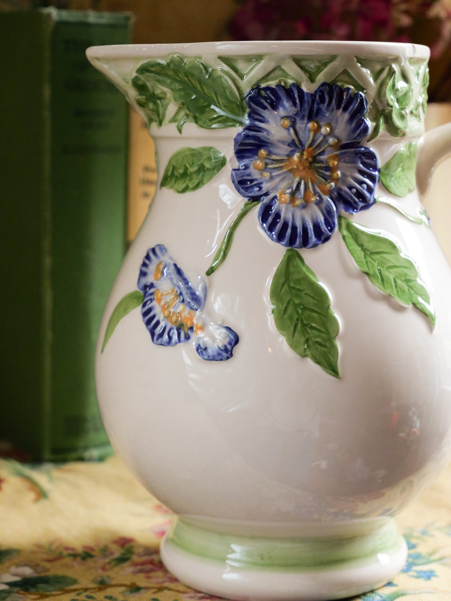 Vintage Portugese Pottery Floral Jug