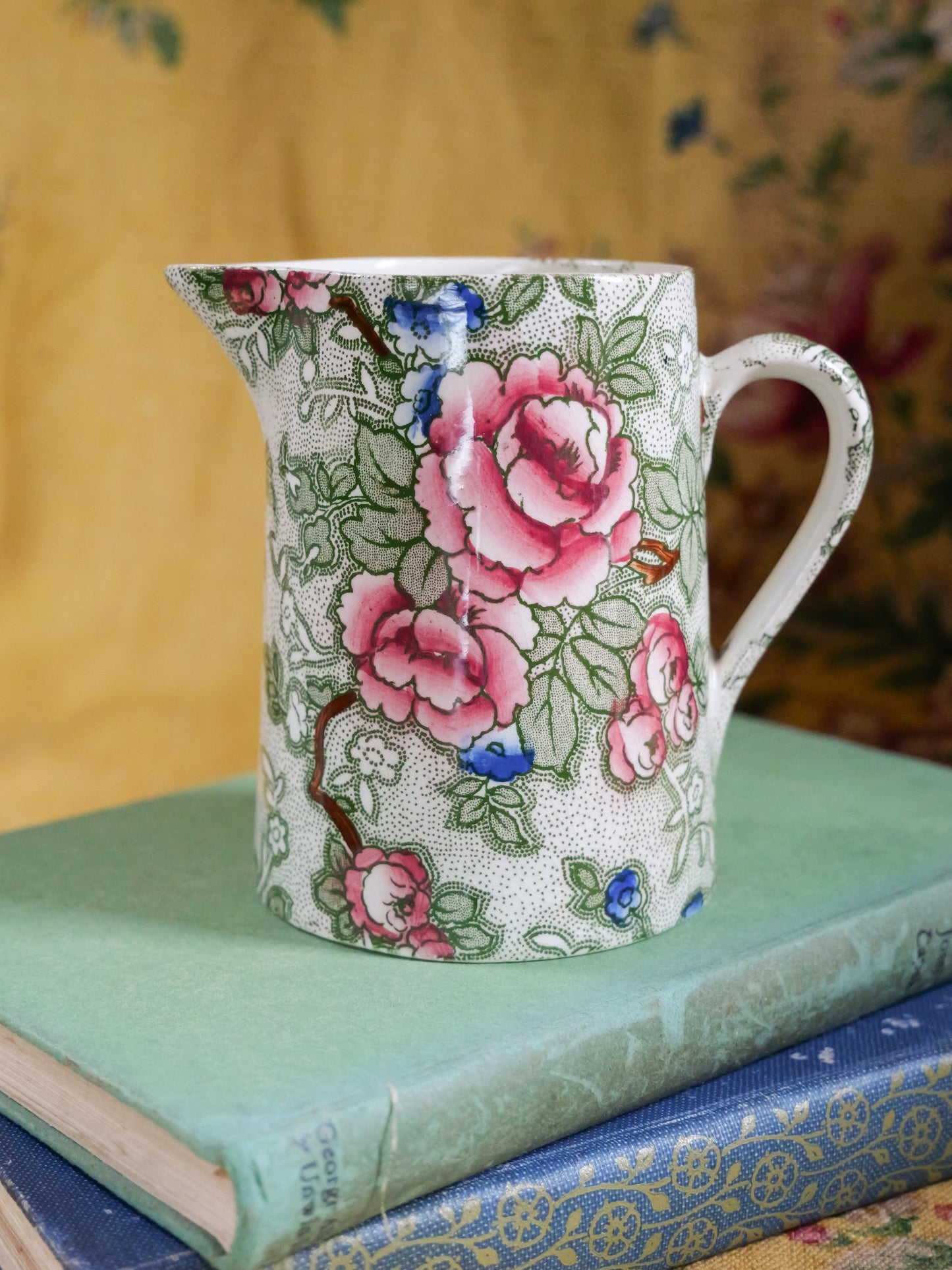 Antique Floral Rose Transferware Jug