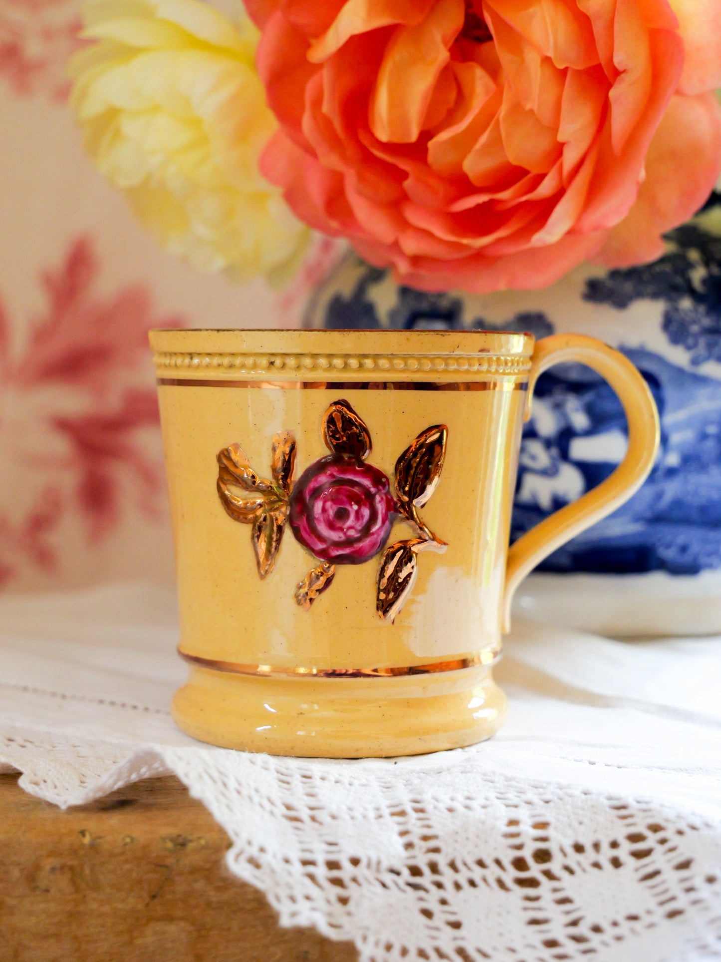 Miniature Antique Yellow Ware Lustre Mug