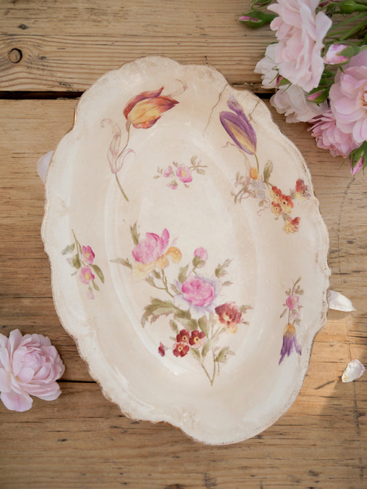 Antique French Hand Painted Floral Dish